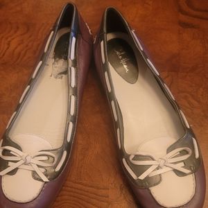 Cole Haan Gray Silver Purple White Nike Air Leather Tie Bow Flat Shoes